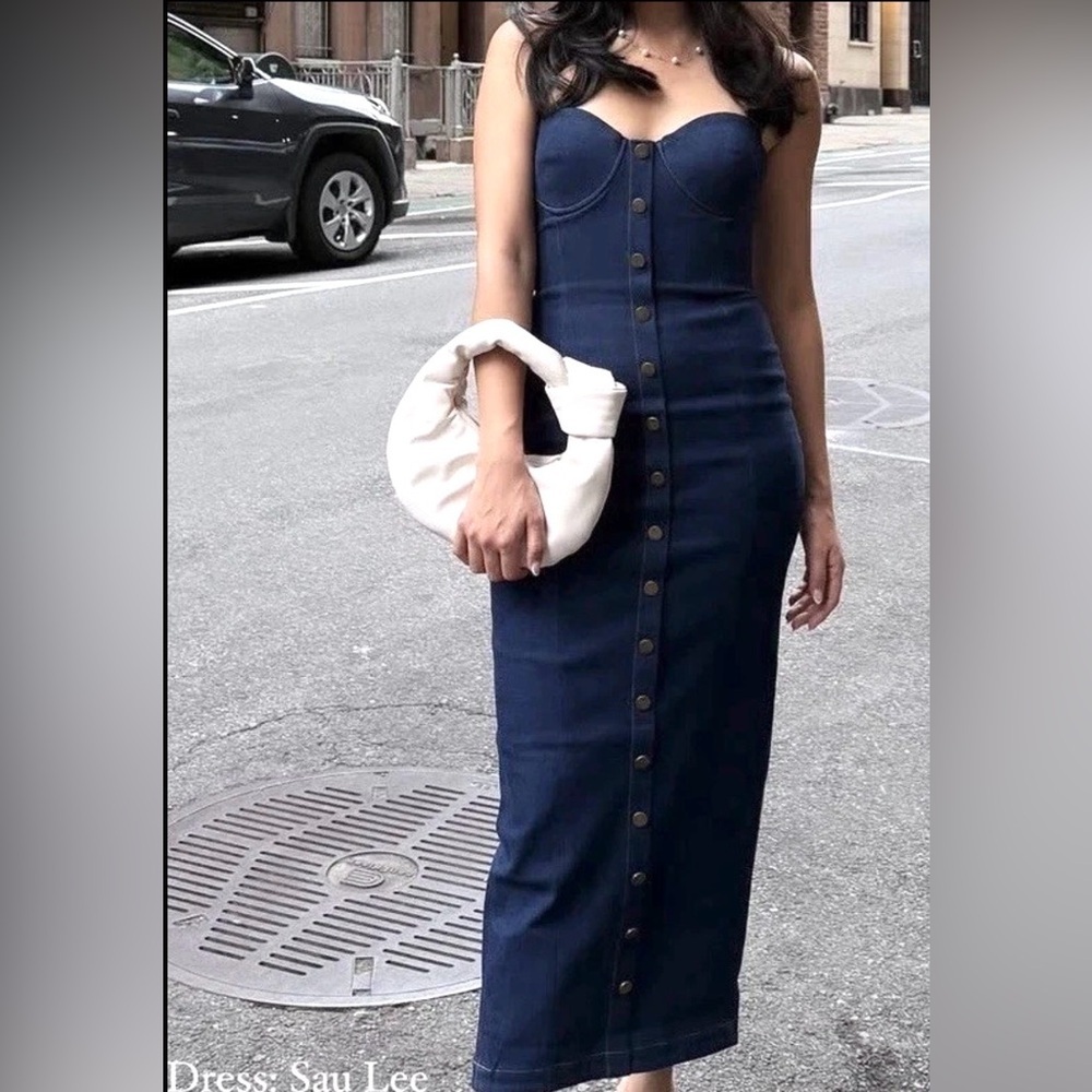 Sau Lee Lexi Strapless Denim Corset Midi Dress Dark Wash NWT US 2 - Picture 11 of 11